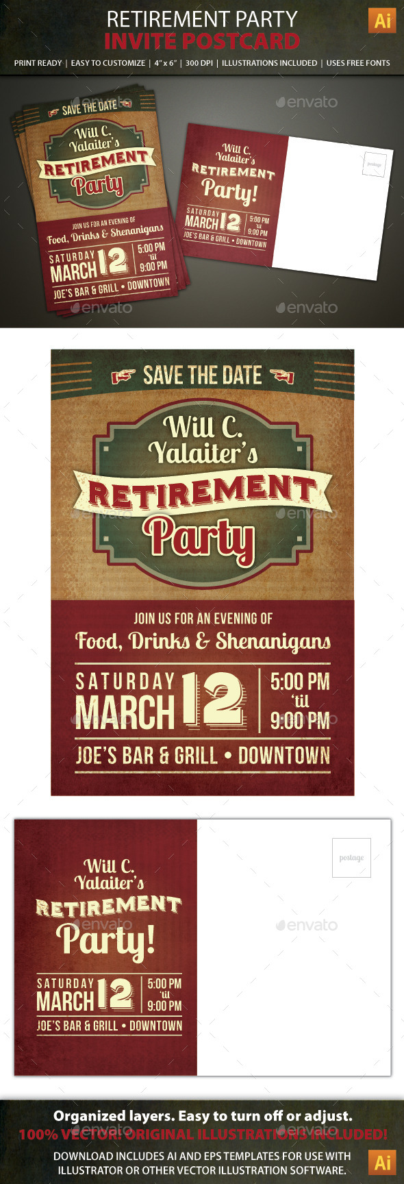 GraphicRiver Retirement Party Postcard Invitation 8947702 GraphicRiver Retirement Party Postcard Invitation 8947702