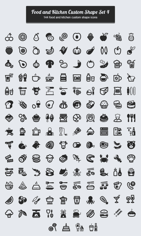 GraphicRiver 144 Food and Kitchen Custom Shape Set 4 8954066 GraphicRiver 144 Food and Kitchen Custom Shape Set 4 8954066