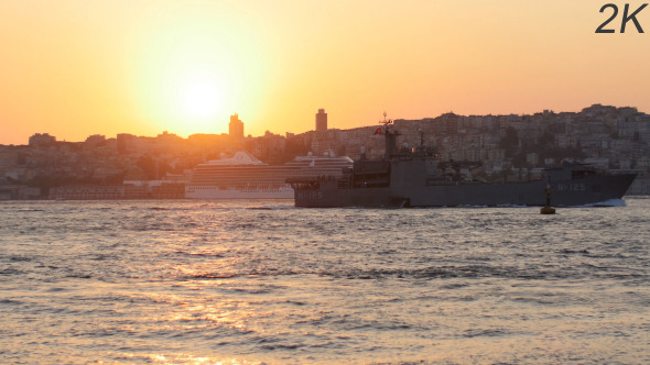 Turkish Coast Guard Ship Passing Cruise Ship 2 Turkish Coast Guard Ship Passing Cruise Ship 2