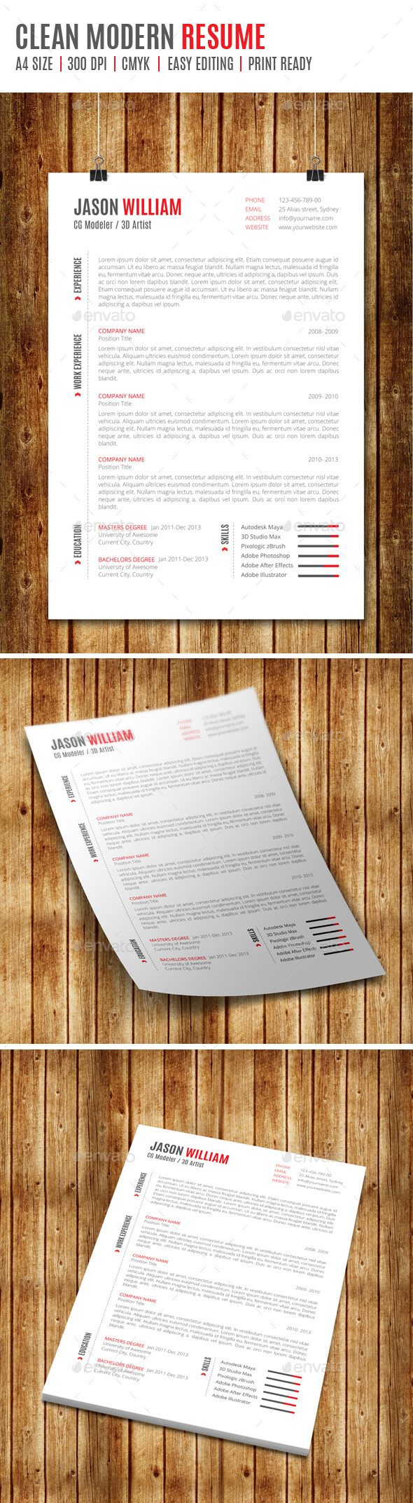 GraphicRiver Clean Modern Resume 8957947 GraphicRiver Clean Modern Resume 8957947