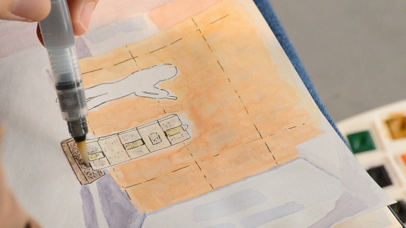 Hand Urban Sketcher Painting a Picture Hand Urban Sketcher Painting a Picture