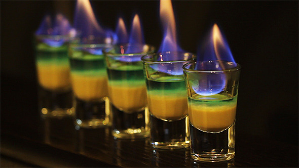 Shots with Liquor in Cocktail Bar Shots with Liquor in Cocktail Bar