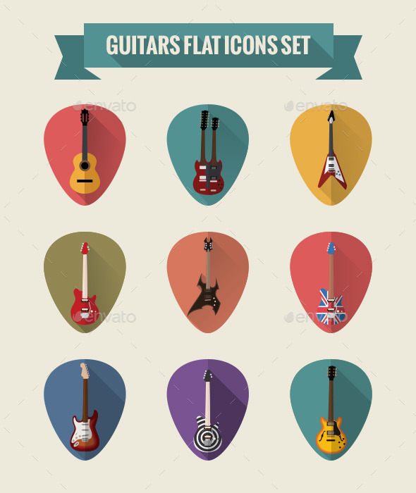 GraphicRiver Guitars Flat Icons Set 8974322 GraphicRiver Guitars Flat Icons Set 8974322