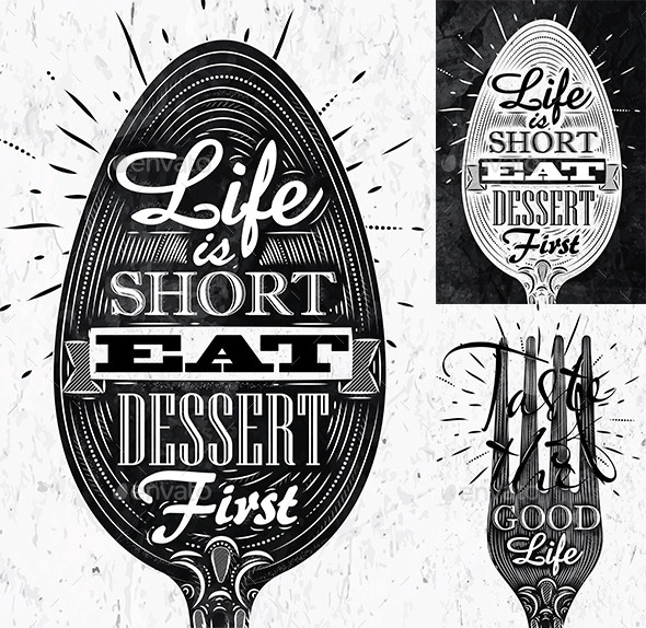 Poster spoon and fork restaurant in retro style (Food)