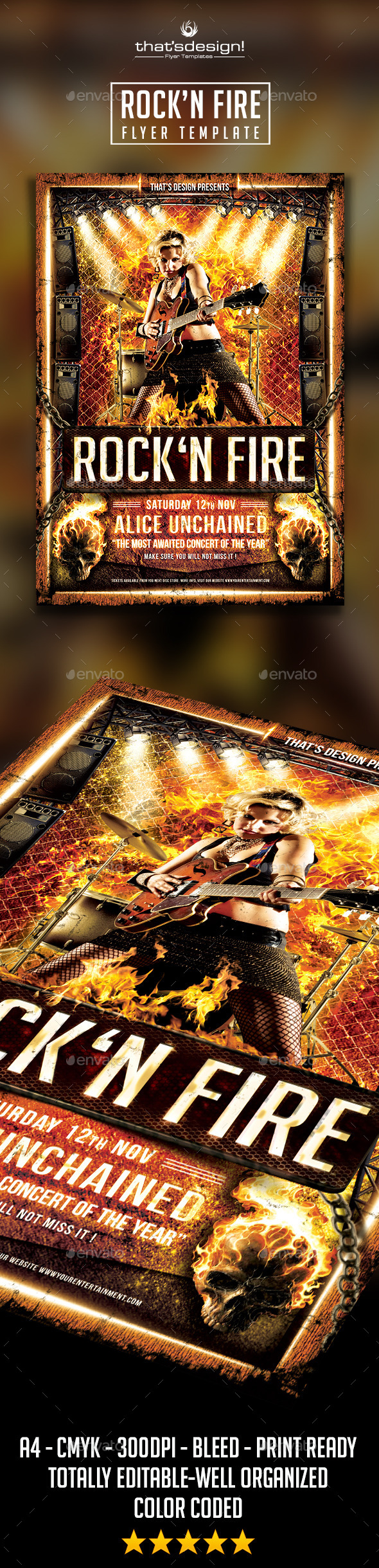 Rock' N Fire Live Flyer Template - Concerts Events