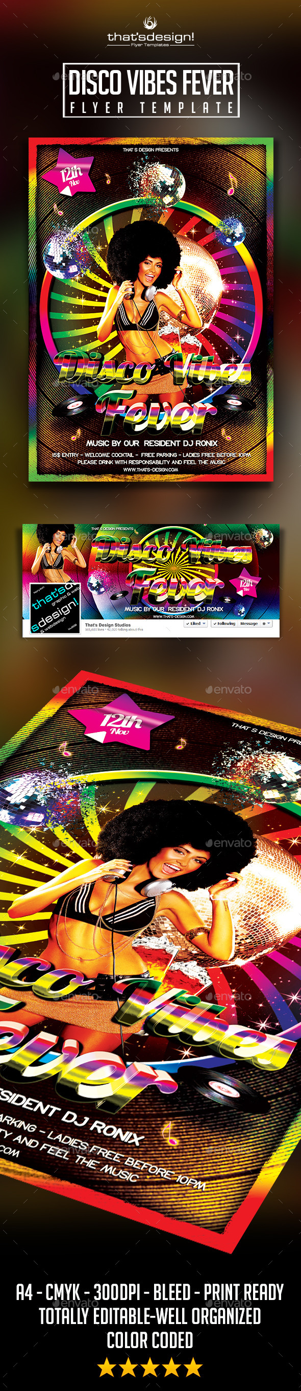 Disco Vibes Fever Flyer Template - Clubs & Parties Events