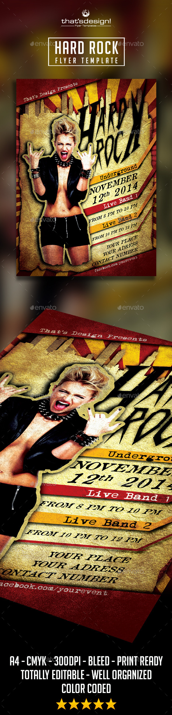 Hard Rock Underground Flyer Template - Concerts Events