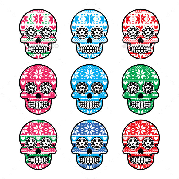 GraphicRiver Mexican Sugar Skull with Winter Nordic Pattern 8980360 GraphicRiver Mexican Sugar Skull with Winter Nordic Pattern 8980360