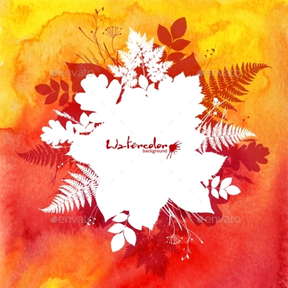 GraphicRiver Orange Watercolor Background with Leaves 8982389 GraphicRiver Orange Watercolor Background with Leaves 8982389