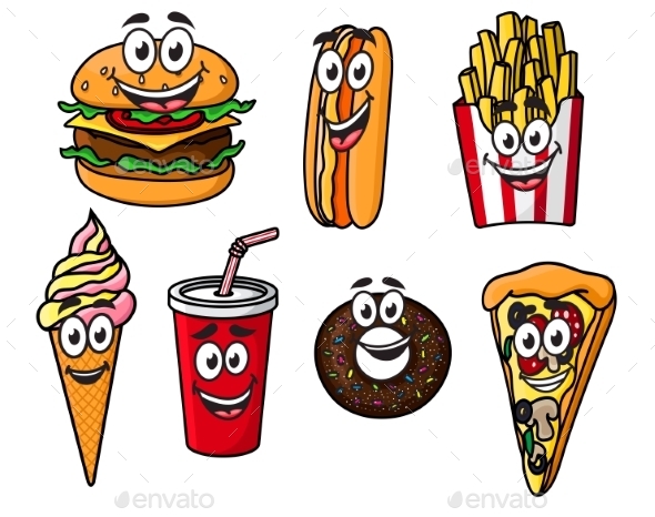 GraphicRiver Happy Colorful Takeaway Cartoon Food 8983439 GraphicRiver Happy Colorful Takeaway Cartoon Food 8983439