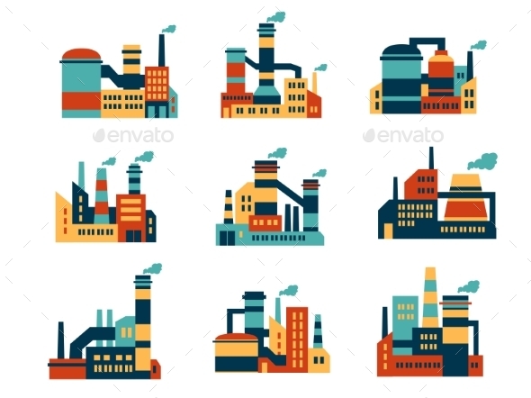 GraphicRiver Flat Industrial Buildings and Factories Icons 8983472 GraphicRiver Flat Industrial Buildings and Factories Icons 8983472