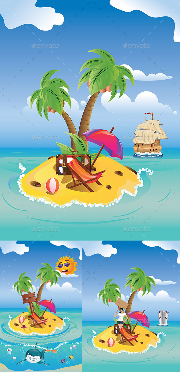GraphicRiver Cartoon Palm Island 8987325 GraphicRiver Cartoon Palm Island 8987325