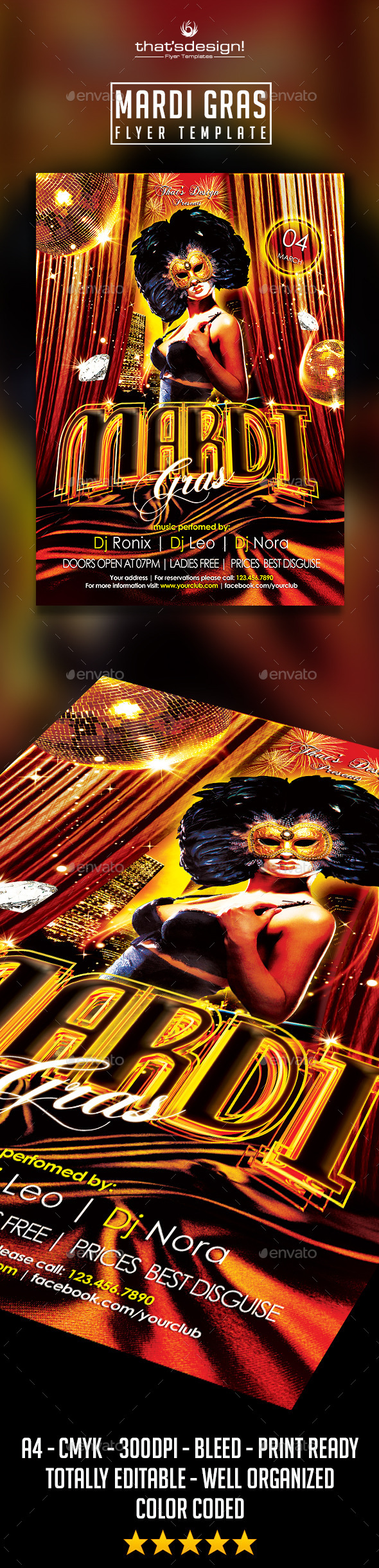Mardi Gras Flyer Template - Clubs & Parties Events