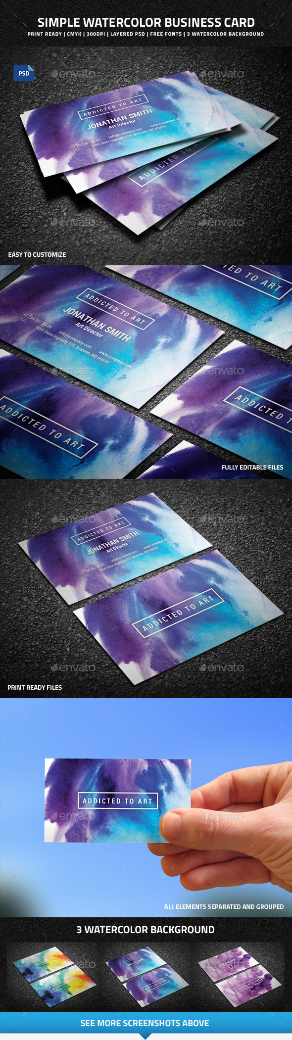 GraphicRiver Simple Watercolor Business Card 8987856 GraphicRiver Simple Watercolor Business Card 8987856