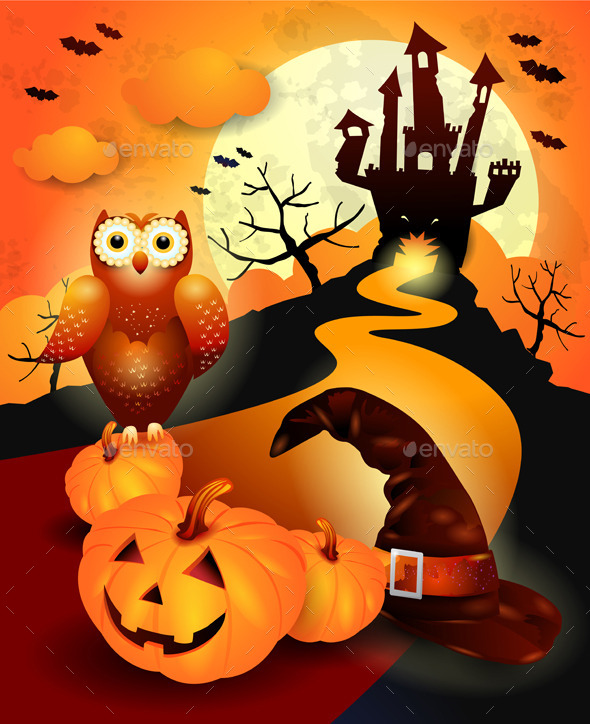 GraphicRiver Halloween Background with Owl in Orange 8987894 GraphicRiver Halloween Background with Owl in Orange 8987894