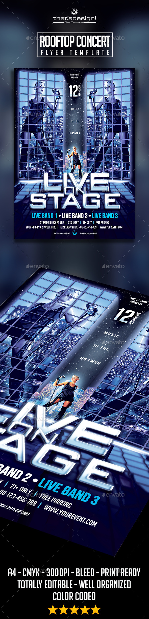 Rooftop Live Flyer Template - Concerts Events