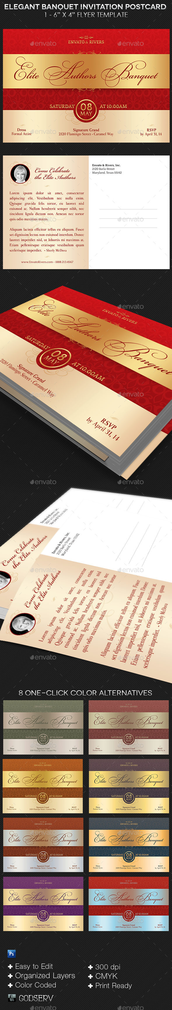 Elegant Banquet Invitation Postcard Template