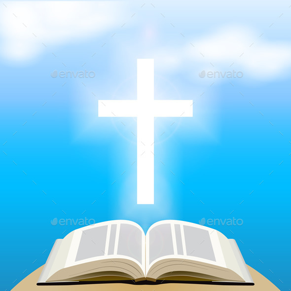 GraphicRiver Bible and Shining Cross Over Blue Sky 8989037 GraphicRiver Bible and Shining Cross Over Blue Sky 8989037