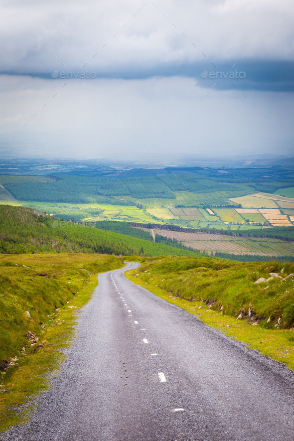 Road downhill from Mount Leinster on a cloudy day (Misc) Photo Download