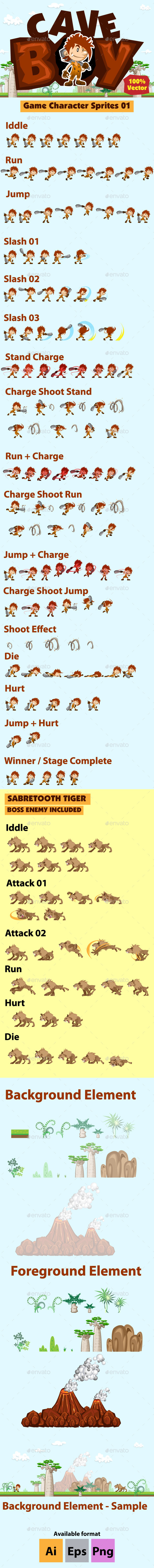 Cave Boy Character Sprites Sheet For 2D Prehistori Cave Boy Character Sprites Sheet For 2D Prehistori
