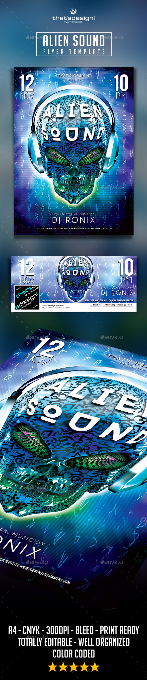 Alien Sound Flyer Template - Clubs & Parties Events