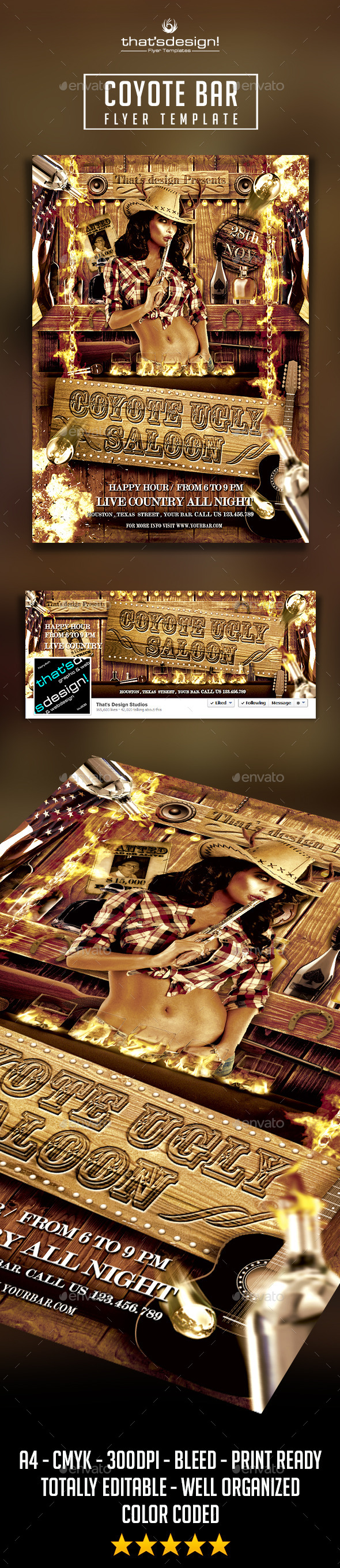 Coyote Bar Flyer Template - Clubs & Parties Events