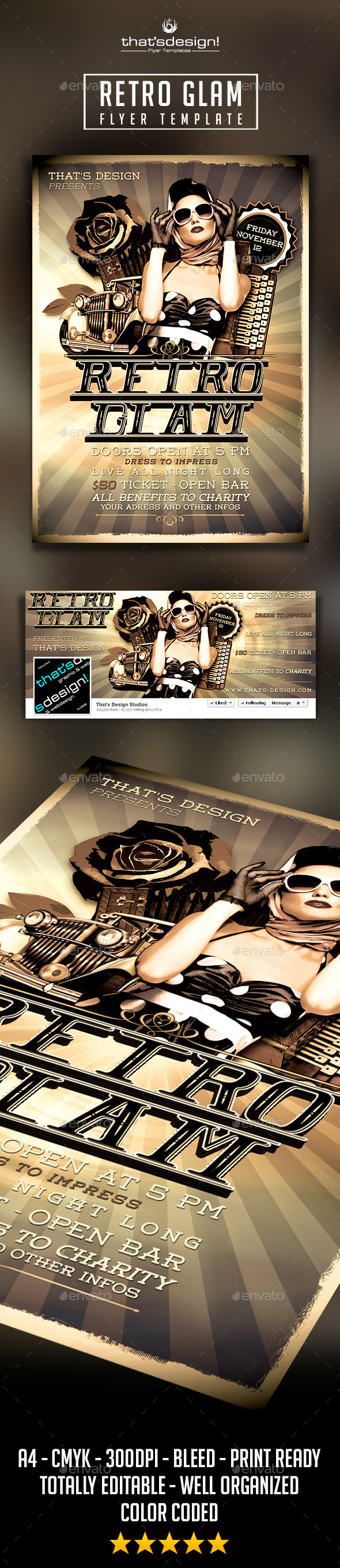 Retro Glam Flyer Template - Clubs & Parties Events