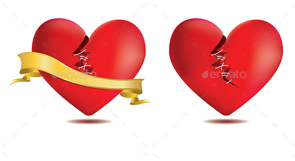 Broken Red Heart with Gold Ribbon (Valentines)