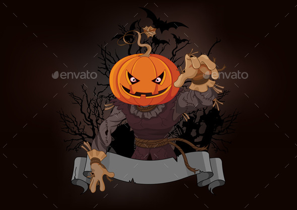 Scarecrow with a Pumpkin Head (Halloween)