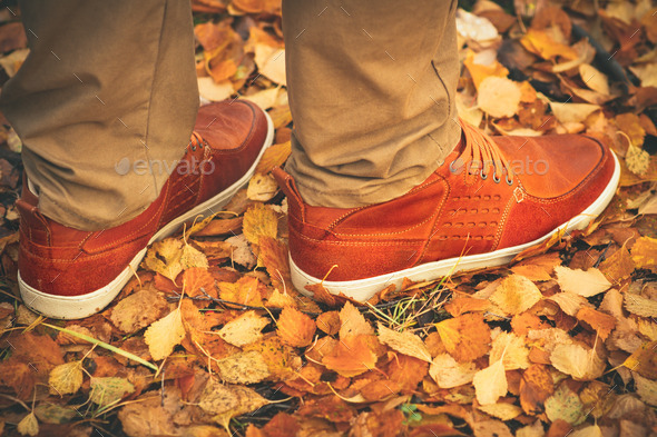 Feet Man walking on fall leaves Outdoor (Misc) Photo Download