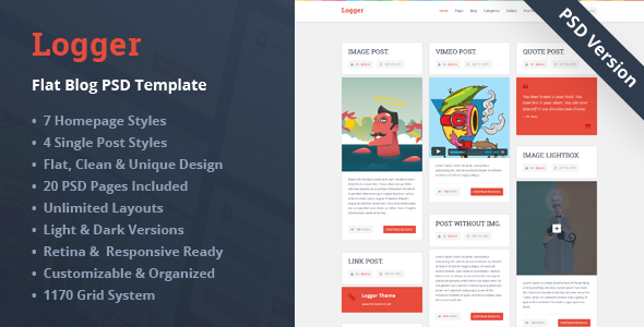ThemeForest Logger Flat Blog PSD Template 8998401 ThemeForest Logger Flat Blog PSD Template 8998401