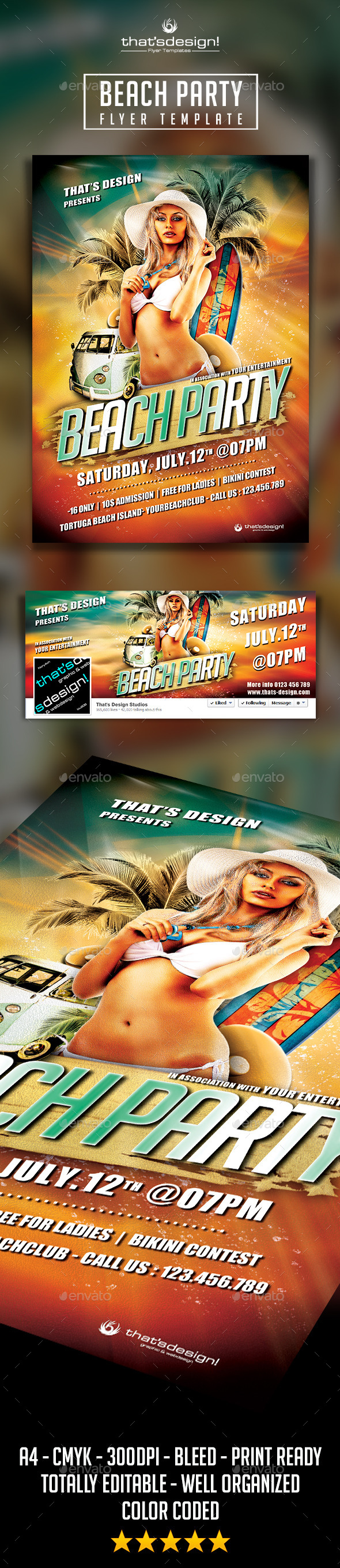 Beach Party Flyer Template - Clubs & Parties Events