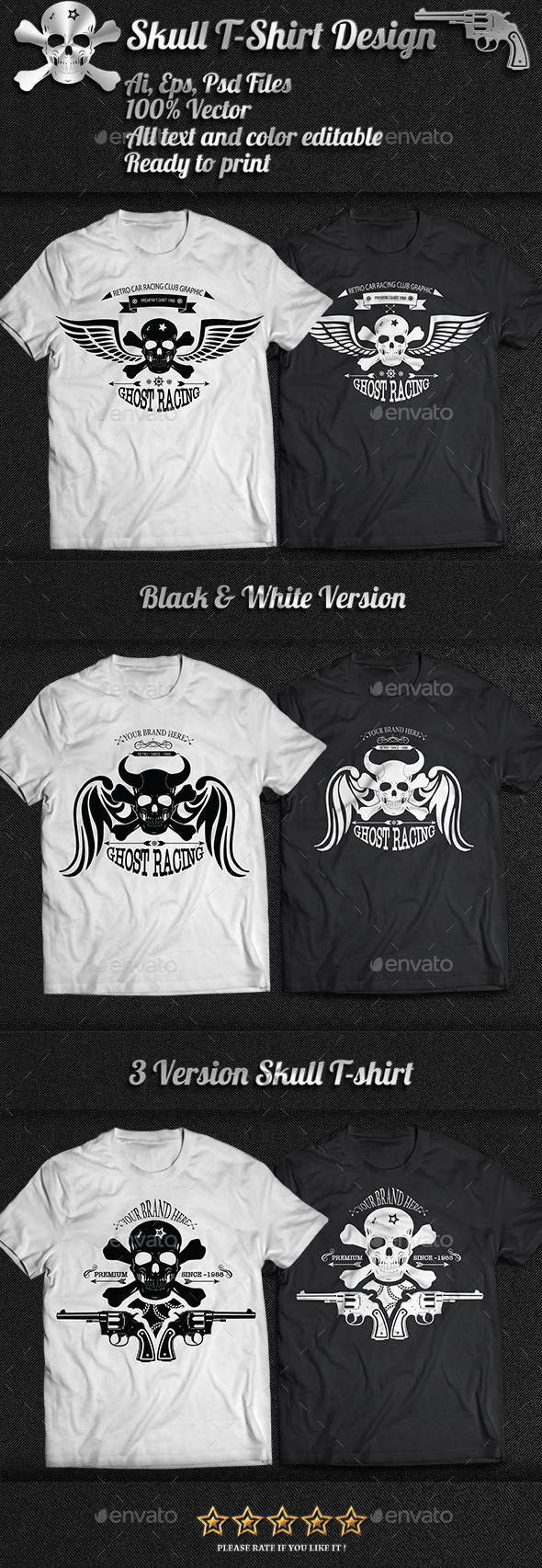 GraphicRiver 3 Skull T-Shirt Design 8997599 GraphicRiver 3 Skull T-Shirt Design 8997599