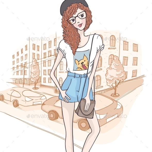 GraphicRiver Hipster Fashion Girl 8998683 GraphicRiver Hipster Fashion Girl 8998683