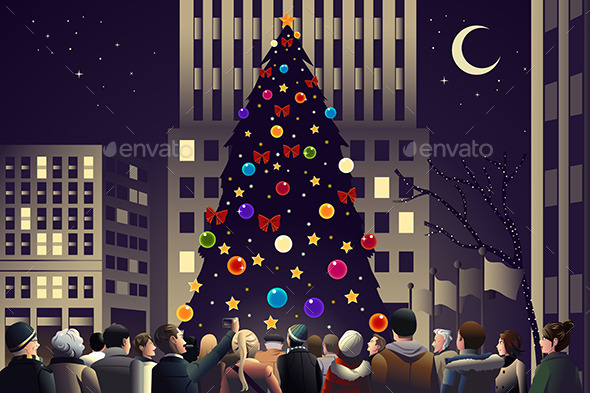 GraphicRiver Crowd in the City Near Big Lit Christmas Tree 9000646 GraphicRiver Crowd in the City Near Big Lit Christmas Tree 9000646