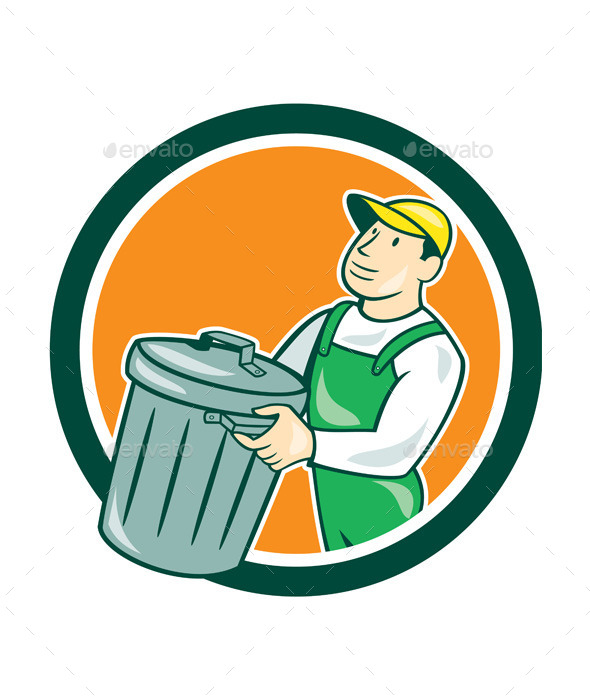 GraphicRiver Garbage Collector Carrying Bin Circle Cartoon 9001133 GraphicRiver Garbage Collector Carrying Bin Circle Cartoon 9001133
