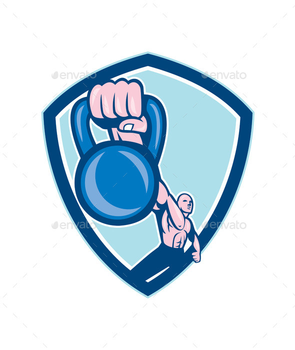 GraphicRiver Weightlifter Lifting Kettlebell Shield Cartoon 9001157 GraphicRiver Weightlifter Lifting Kettlebell Shield Cartoon 9001157