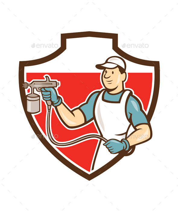 GraphicRiver Painter Spray Gun Spraying Shield Cartoon 9001400 GraphicRiver Painter Spray Gun Spraying Shield Cartoon 9001400