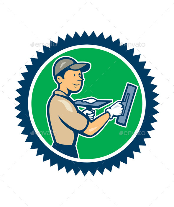 GraphicRiver Plasterer Masonry Worker Rosette Cartoon 9001407 GraphicRiver Plasterer Masonry Worker Rosette Cartoon 9001407