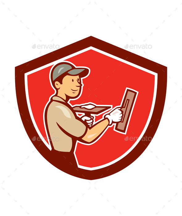 GraphicRiver Plasterer Masonry Worker Shield Cartoon 9001421 GraphicRiver Plasterer Masonry Worker Shield Cartoon 9001421