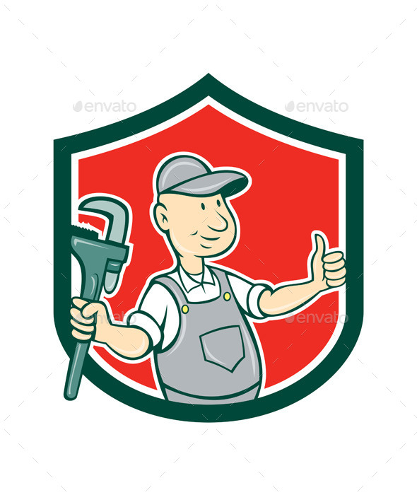 GraphicRiver Plumber Monkey Wrench Thumbs Up Shield Cartoon 9001436 GraphicRiver Plumber Monkey Wrench Thumbs Up Shield Cartoon 9001436