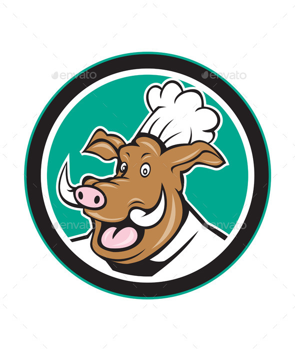 GraphicRiver Wild Pig Boar Chef Cook Head Circle Cartoon 9001443 GraphicRiver Wild Pig Boar Chef Cook Head Circle Cartoon 9001443