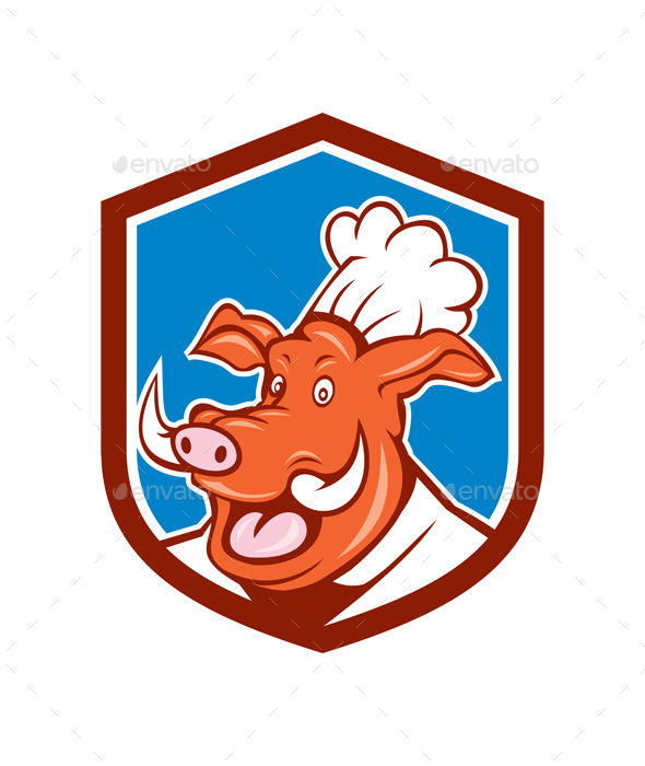 GraphicRiver Wild Pig Boar Chef Cook Head Shield Cartoon 9001447 GraphicRiver Wild Pig Boar Chef Cook Head Shield Cartoon 9001447