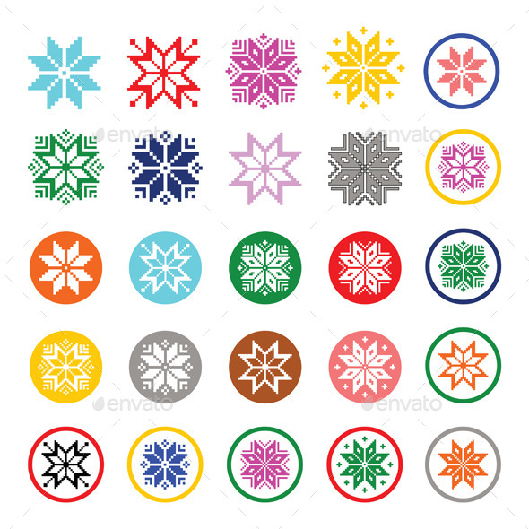 GraphicRiver Colorful Pixelated Snowflakes Christmas Icons 9005564 GraphicRiver Colorful Pixelated Snowflakes Christmas Icons 9005564