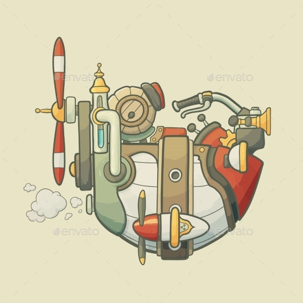 GraphicRiver Cartoon Steampunk Styled Flying Airship 9007592 GraphicRiver Cartoon Steampunk Styled Flying Airship 9007592