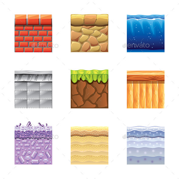 GraphicRiver Textures for Platformers Icons Vector Set 9012167 GraphicRiver Textures for Platformers Icons Vector Set 9012167