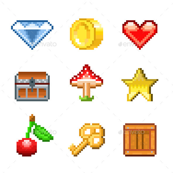 GraphicRiver Pixel Objects for Games Icons 9012170 GraphicRiver Pixel Objects for Games Icons 9012170
