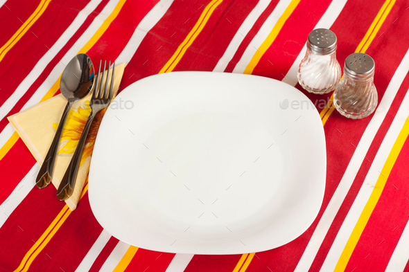 Knife, white plate and fork (Misc) Photo Download