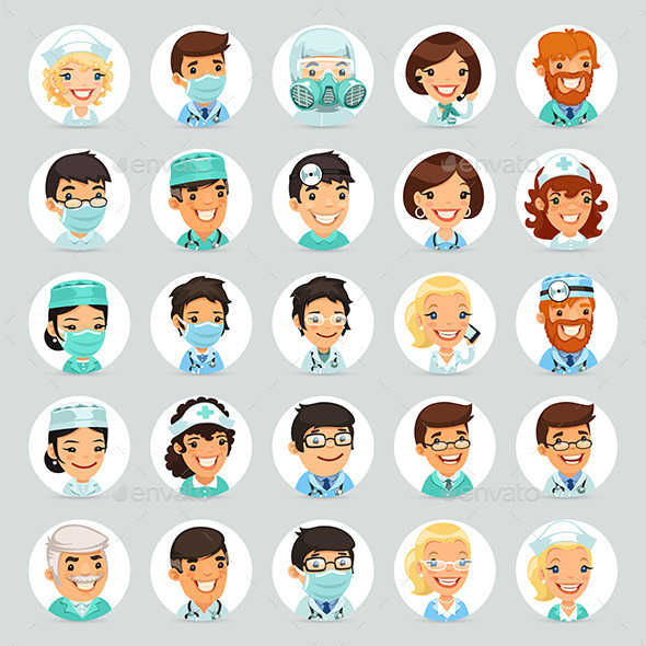GraphicRiver Doctors Cartoon Characters Icons Set 9012738 GraphicRiver Doctors Cartoon Characters Icons Set 9012738