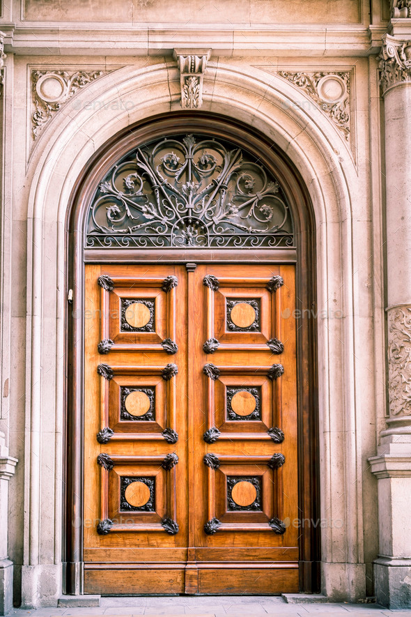 ancient wooden door with ornaments, found in Barcelona, Spain (Misc) Photo Download